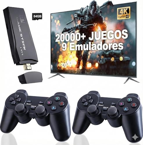 Consola Retro Arcade con 20.000 VideoJuegos Integrados - Game Stick con las Consolas: PS1, NeoG,GameB,N64,SuperN, MegaD,etc - Arcade Retro Game Console - 2 Mandos Inalambricos - HDMI Compatible con 4K