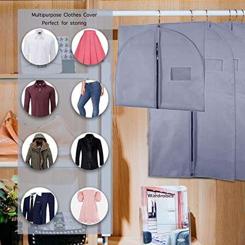 Goal Winners Breathable Clothes Cover Storage Bags Dress Garment Cover Dust Proof Moth Protector Suit Travel Coat Bag With Full Length Zipper, 60cm x 100cm - 5 Pack (Grey)