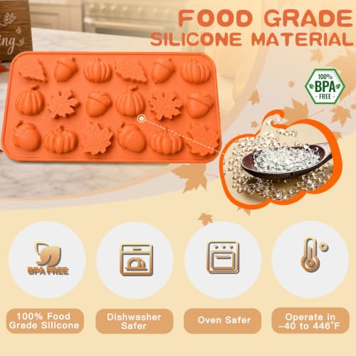 Image of HKNMTT 2Pcs Mini Pumpkin Silicone Molds 36-Cavity 9 Shapes Fall Candy Molds