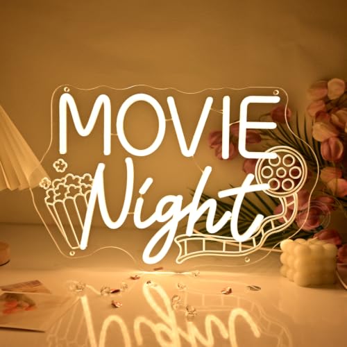 Image of Britrio Movie Night Neon Sign for Home Movie Theater Business Wall Decor