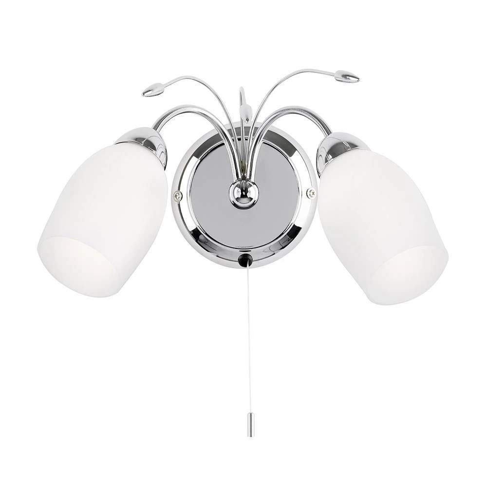 Endon Meadow Chrome Plated & Frosted Glass Twin Wall Light with Pull Cord Switch