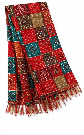 Multicolour Bandhani Print Dupatta with Fringe Ends, Traditional Indian Style Stole-image-15