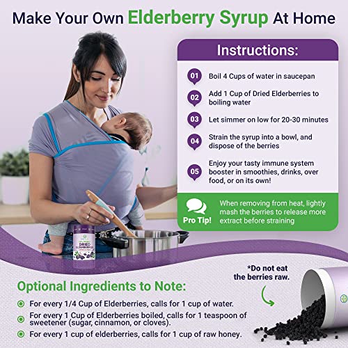 Image of USDA Organic Dried Elderberries 1lb, Black Elderberry Safe Packaging | Non-irradiated raw Sambucus Nigra for immune & antioxidant support, make your own elder syrup, gummies & tea, made in USA