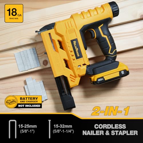 Image of 2-in-1 Cordless 18GA Brad Nailer & 1 /4 Crown Stapler for DeWALT 20V MAX Battery (Tool Only) - Lightweight, 1600 Nails /Staples Included for DIY, Upholstery & Home Renovation