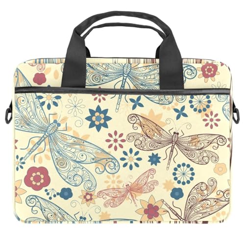 Maletín bandolera para laptop de 13 a 14.5 pulgadas con diseño multicolor de libélula