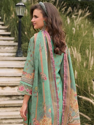 Image of INDO ERA Women's Straight Linen Floral Printed Kurta & Pant with Dupatta Set | Kurta Sets For Woman