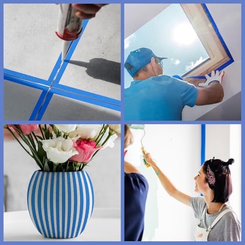 Image of 20 Rolls Blue Painters Tape 1 Inch Bulk Masking Tape for Wall Painting | 0.94INx x 1100 Total Yards Washi Paper Painters Tape for Wall Painting DIY Projects, Sharp Lines Clean Removal