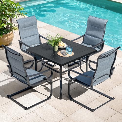 Image of NUU GARDEN Patio Dining Chairs Set of 4, All Weather Outdoor Padded Textilene Patio Chairs， Powder-Coated Metal Frame Patio Furniture for Backyard Garden Poolside Lawn, Blue and Black