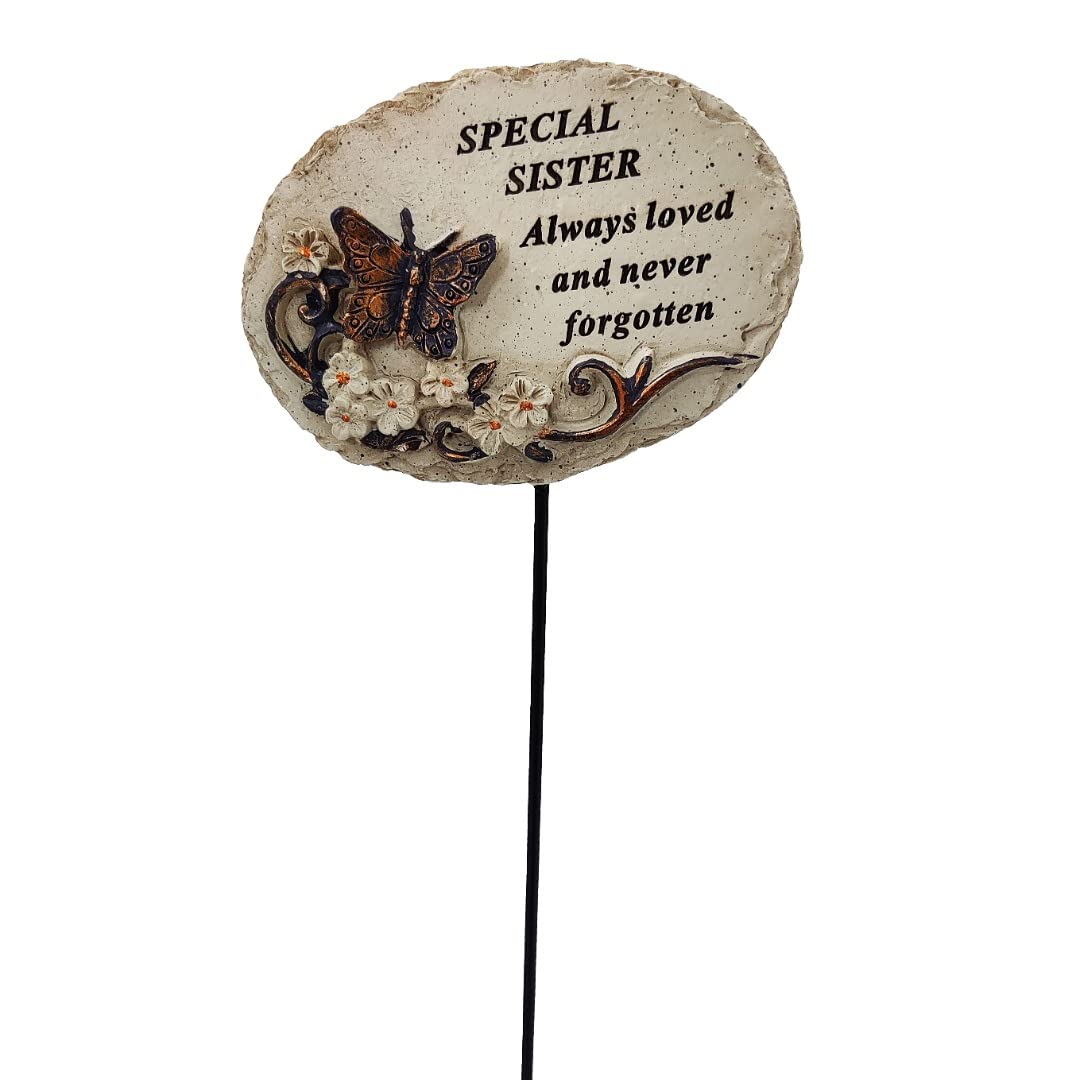 Angravememorials Multicoloured Special Sister Always Loved Butterfly Memorial Tribute Stick Graveside Plaque