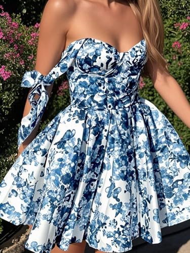 Floerns Women's Floral Mini Dress Vacation Summer Bow Elegant Fitted Puffy Dresses4