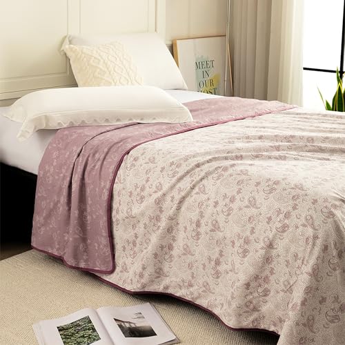Image of Story@Home Dohar Single Bed Cotton 100% | 150GSM 225 x240 cm Quilt AC Blanket for Summer | AC Comforter Double Bed | White & Purple Motif Reversible Design Duvet | All-Season Blanket
