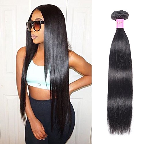 JulyQueen 100% Unprocessed Human Hair 18 inch Straight Remy Hair One Bundles Natural Black Color Virgin Brazilian Hair Weave Weft