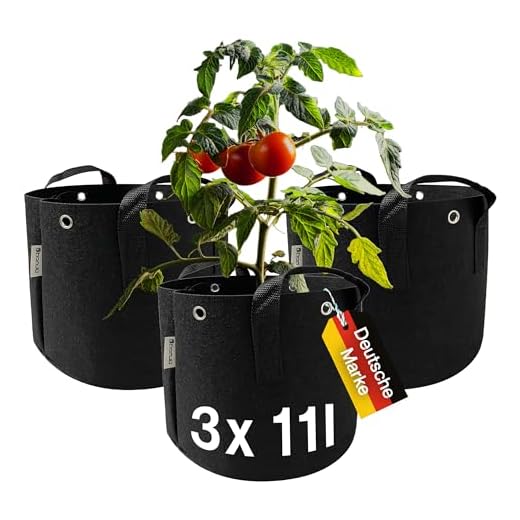 honju Home Growbag - Stofftopf 11l Volumen (3er Pack) [Pflanzsack mit verstärken Löchern zum Runterbinden, Besseres Wurzelwachstum, Vermeidung von Staunässe] schwarz