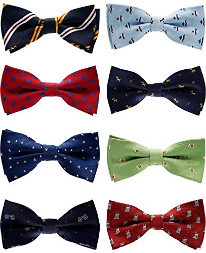 Boys Bow Ties 8-Pack, Pre-tied Bow-Ties Adjustable for Kids, Children, Toddler BowTies