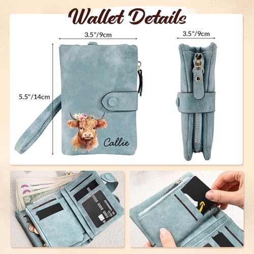 CALLIE Wallet Women Personalized with Scottish Cow and Name on Wristlet Wallet - Women Wallet, Birthday Christmas Gifts for Women2
