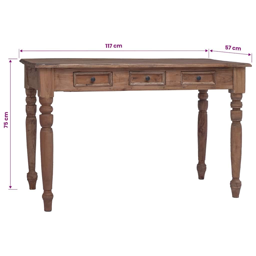 Biurko z szufladami 117 x 57 x 75 cm z litego drewna pochodzącego z recyklingu, idealne do biura, biura domowego i gabinetu, z zarządzaniem kablami, półką na klawiaturę, regał, na laptopa