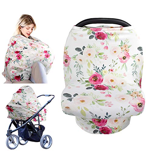 Baby Car Seat Cover, Breastfeeding Nursing Covers for Babies, Soft Breathable Multi-Use Nursing Cover Ups for Stroller High Chair Shopping Cart,Baby Shower Gifts