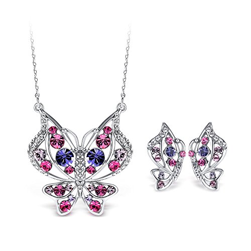 T400 Jewelers Conjunto de Joyería de Mariposa Colgante, Collar y Pendientes para Mujer Novia Regalo de San Valentín