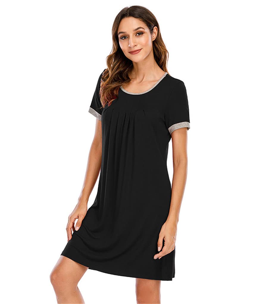 Dninmim Donne Confortevole Tinta unita Modale Tulle Lunga Camicia da Notte Estate Girocollo Casual Sottile Casa Pigiama