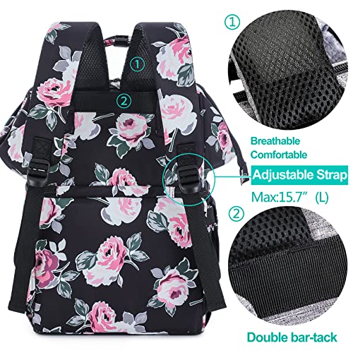 Image of AmHoo Insulated Lunch Box Cooler Backpack Waterproof Leak-Proof Lunch Bag Tote for Men Women Hiking Beach Picnic Trip with Strongest YKK Zipper Rose Flower Pattern