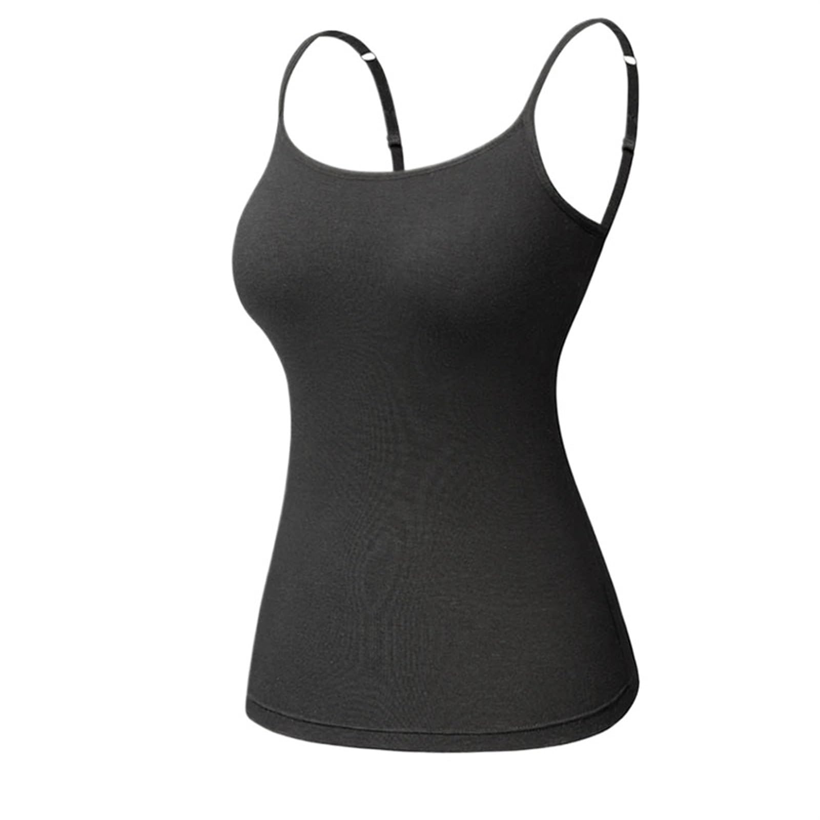 Gepolsterte Camisoles for Damen mit integriertem BH – nahtloses, bügelloses Tanktop, kurzes Camisole for Fitness, Schlafen und den Alltag(Black,S)