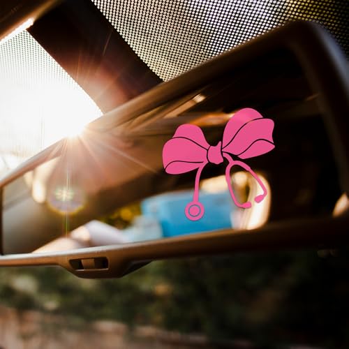 Image of Set 2Pcs Nursing Stethoscope Pink Bow Rearview Mirror Decal Funny Nurse Doctors, Medical Health Decals, Water Bottle Laptop Window Stickers, Vinyl Waterproof 2x1,8 Inches Car Decals