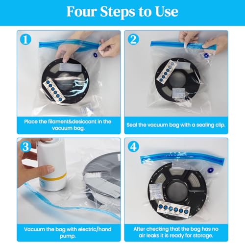 Image of Serplex 3D Printer Filament Vacuum Storage Bags & Electric Air Pump with 10 Filament Vacuum Storage Bags,2 Sliding Sealing Clips Moisture Protection for 1Kg,300x340mm