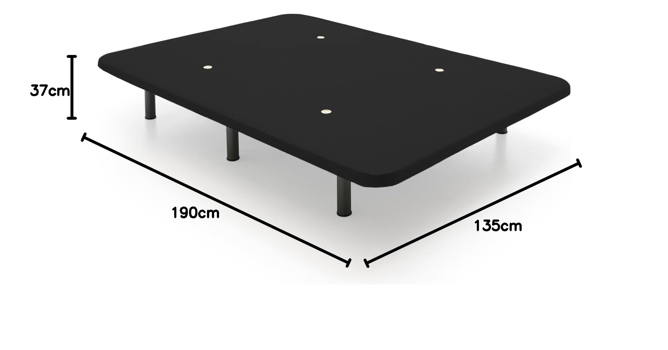 HOGAR24 ES - Base Tapizada en Color Negro - Tejido 3D Transpirable - Estructura Reforzada - Estabilidad y Durabilidad - Incluye Juego de 6 Patas de 32 cm - Medida: 135x190 cm