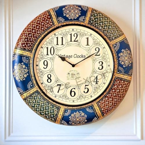 Vintage Clock Wooden Hand-Crafted Analog Wall Clock / 1 Year Warr...