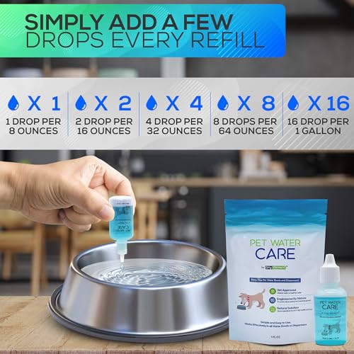Pet Water Care - Dog and Cat Water Additive for Dental and Oral Care - Prevents Pets Water Bowl and Dispenser Fountain Slime - for Fresh Breath and Cleaner, Healthy Teeth