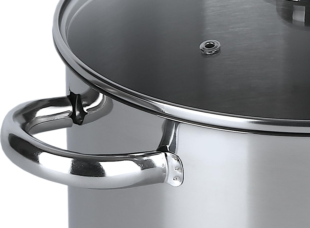 aro Pentola multiuso con coperchio in vetro, acciaio inox 18/8, Ø 24 cm, 9 L, adatta per induzione, argento