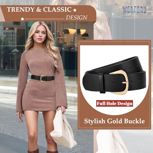 WERFORU Women Wide Leather Belt Women Fashion Wide Belt for Dresses Jeans Ladies Fashion Wide Belt with Gold Buckle2