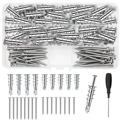 Hengxinchen 109Stück Rigipsdübel Metall,Hohlraumdübel Metall mit Schrauben,Selbstbohrender Gipskartondübel,Rigips Dübel für Schwere Lasten zur Befestigung in Beton,Ziegeln, Stein,Gipsbauplatten UVM