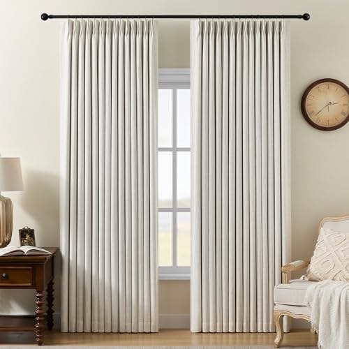 Pinch Pleated Curtains 100% Blackout Linen Curtains 95 Inches Long for Bedroom Living Room Natural Memory Trained Thermal Insulated Room Darkening Window Pleat Drapes with Hooks 2 Panels 40Wx95L