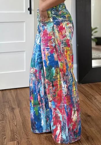 Famnbro Womens Baggy Y2k Jeans Tie Dye Print Splash High Waisted Straight Wide Leg Boyfriend Denim Pants Streetwear3