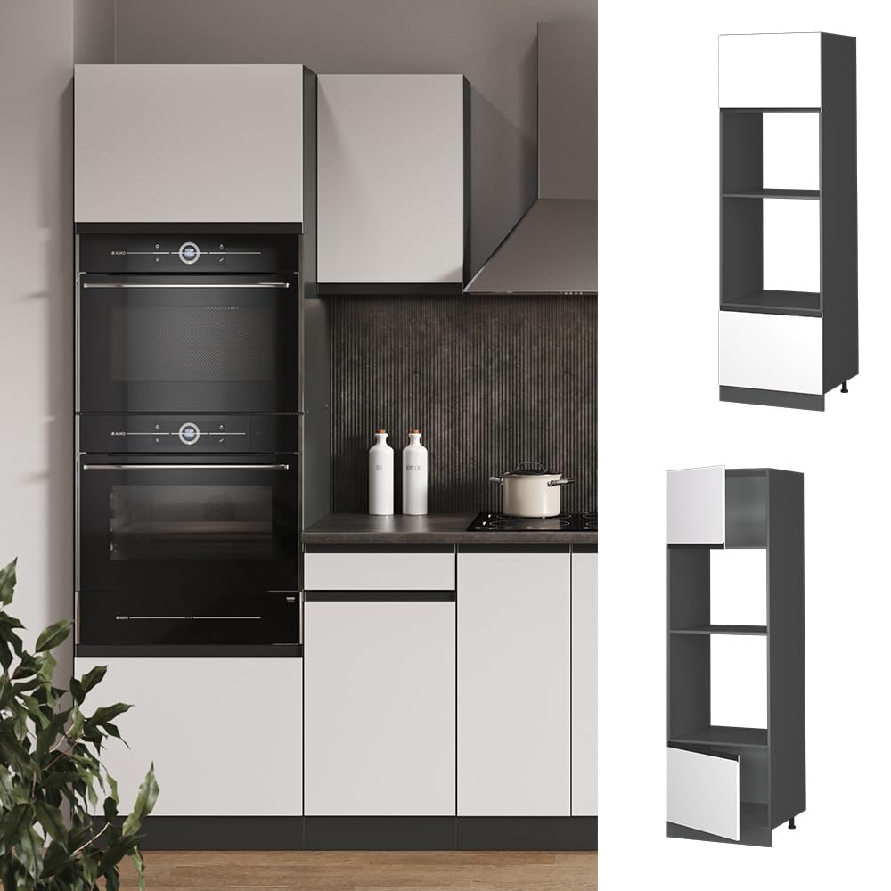 Vicco Mobile cucina microonde R-Line, Bianco, 60 cm Forma a J, per la libera combinazione all'interno di sistemi cucina modulari