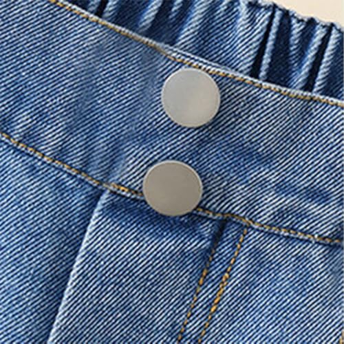 Girls Kids Ripped Jeans Straight Wide Leg Elastic High Waisted Distressed Washed Denim Pants Y2k (Blue, 170)3