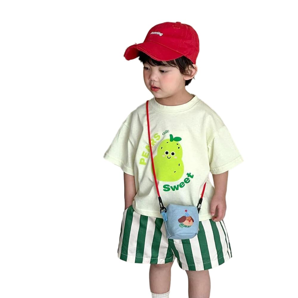 JJDFW letni zestaw ubrań dla dzieci 1-9T dziewczyny kreskówka T-shirt + szorty w paski luźna koszulka chłopięca garnitur dziecięcy strój 2 szt
