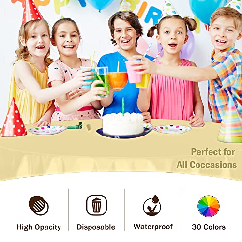 Party Solids Pack Of 6 Premium Plastic Tablecloth 84 Inch Round Plastic Table Cover - Light Yellow - 6