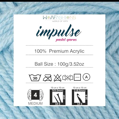 Image of WOAFashions Impulse Hand Knitting & Crochet Yarn, Premium Acrylic, 4 : Medium (Sky Blue) (3x100gms / 3.5oz / 200mtr / 218yds)