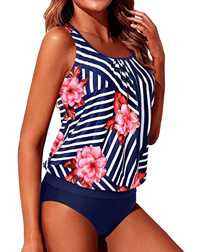 Image of Yonique Two Piece Tankini Swimsuits for Women Blouson Bathing Suits Modest Swimwear