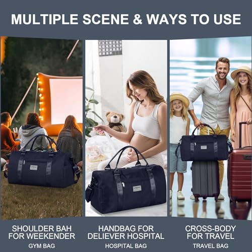 Large Travel Duffel Bag, Sports Tote Gym Yoga Airplane Carry-on With Extra Shoe and Small Clear Makeup Bag, Overnight Crossbody for Men and Women Navyblue2