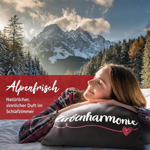 Navango® Zirbenkissen - Zirbenharmonie | Sofakissen gefüllt mit Zirbe | ca. 30 x 20 cm | Dekokissen mit Zirbenduft | Österreichische Zirbenholzspäne | 100% Baumwolle | Waschbarer Bezug