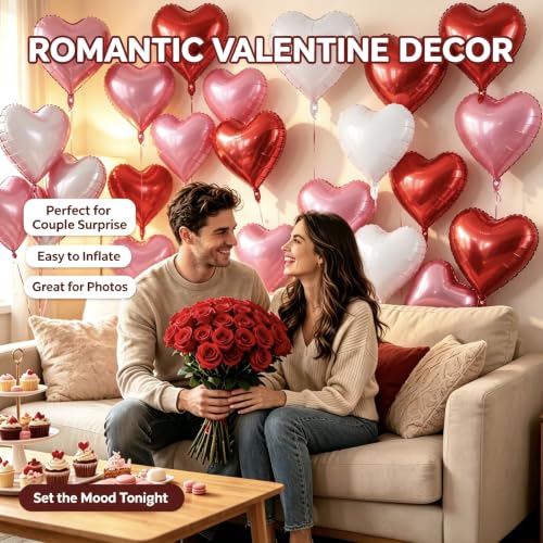 Image of 50 Pcs Red Pink White Heart Balloons,5 Inch and 10 Inch Heart Foil Balloons Love Balloon Valentine Balloon for Birthday Party Wedding Engagement Party Baby Shower Valentine Day Decorations