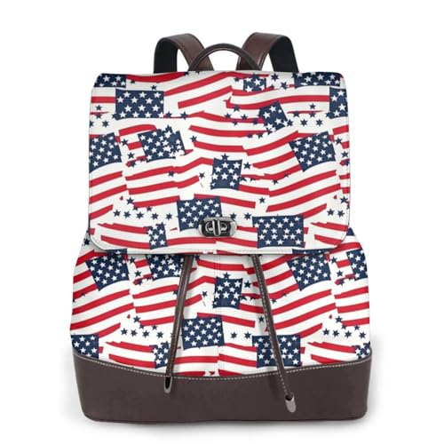 American Flag Lightweight Daypack Bag Microfiber PU Leather Backpack for Travel Business Commute Gym