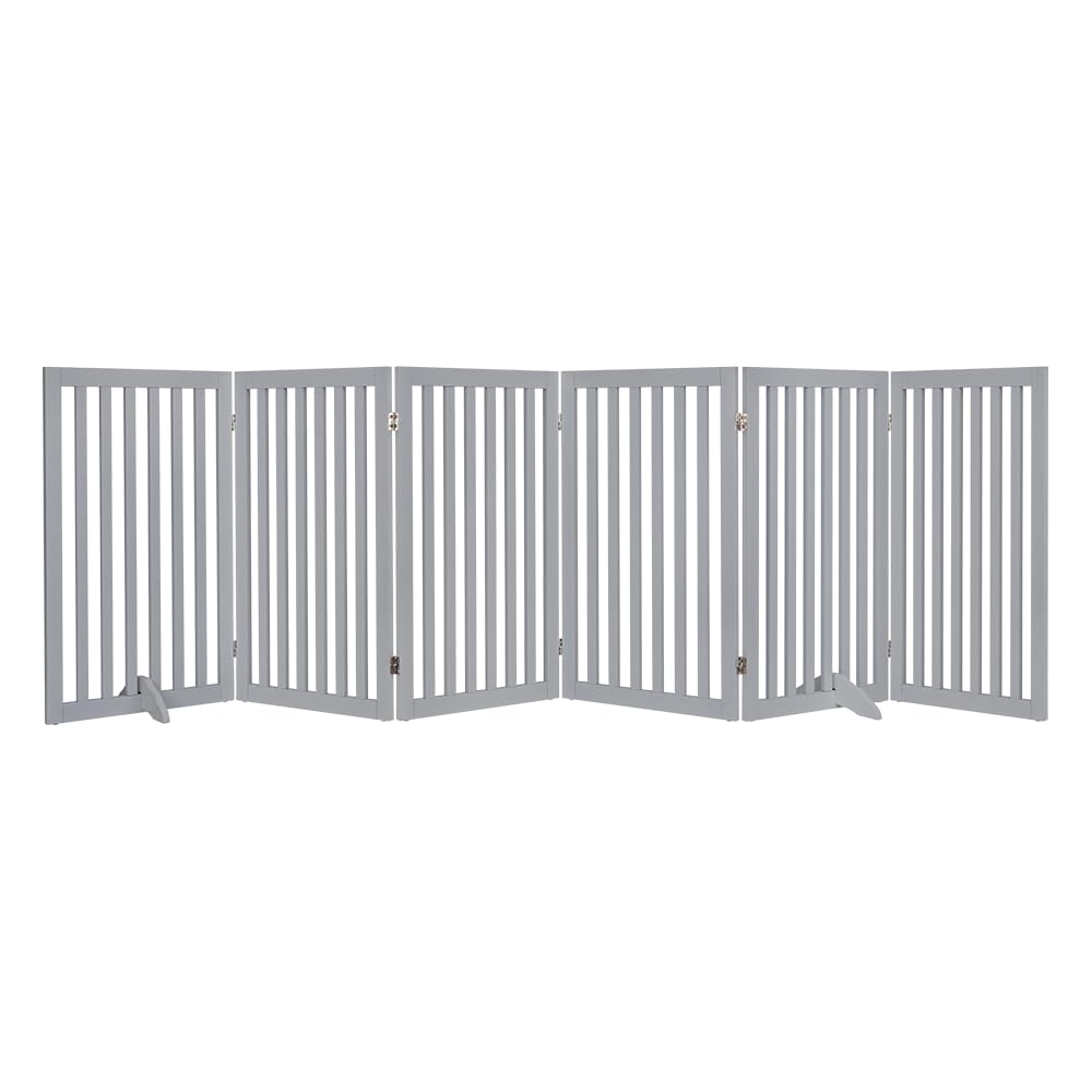 unipaws 306 cm Extra Wide Pet Gate, Free Standing Dog Gate for Doorways, Foldable Safety Gate & Room Divider, Wooden Puppy Playpen, Expandable Dog Barrier for The House, Indoor Use (91cm H, Grey)