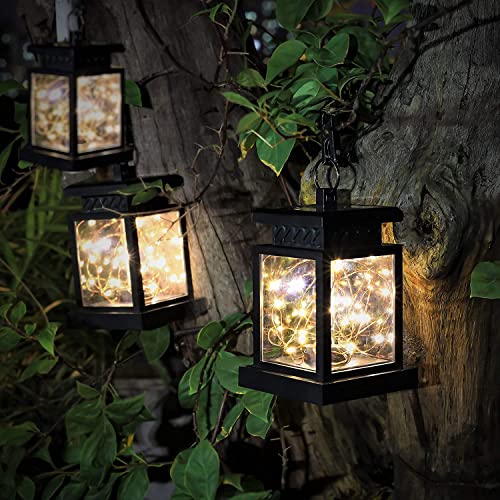 CozyHome 3x Lanternes solaires d'extérieur résistantes aux intempéries - Auto On - 20 LED blanc chaud - Lanterne LED noire pour décoration de jardin extérieur - Set de 3 lampes solaires d'extérieur Cover