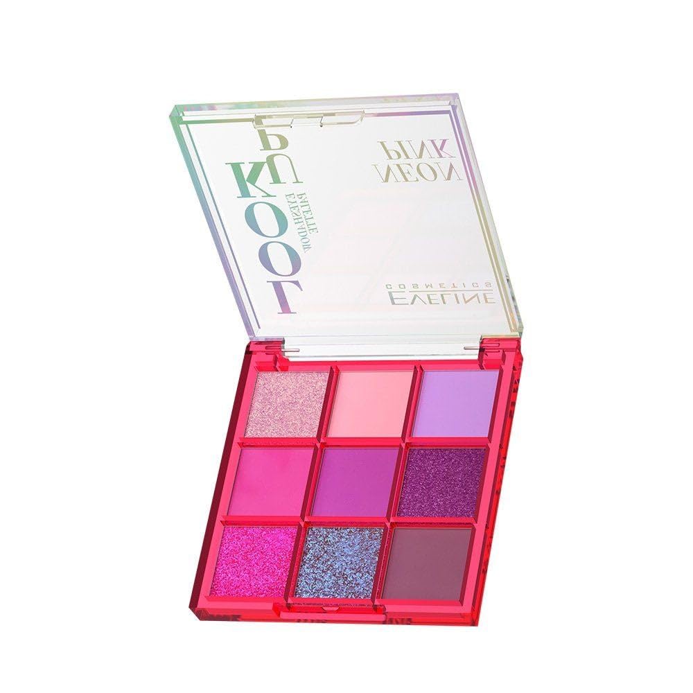 Eveline Cosmetics Look UP Neon Pink Lidschattenpalette - 9 mischbare Nuancen für mutige und atemberaubende Augen-Make-up-Looks