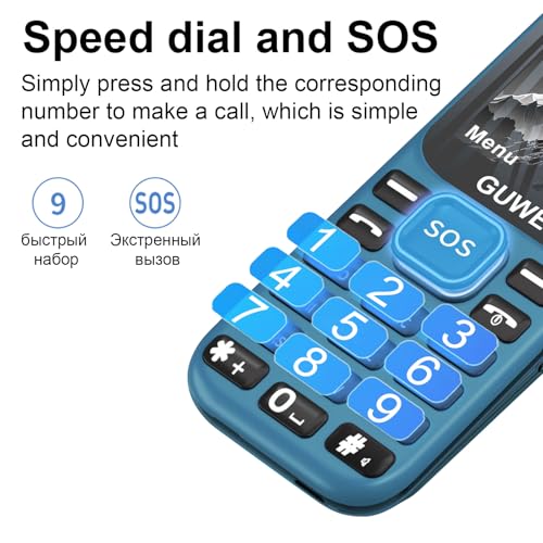 A2 2G Mobile Seniorenhandy ohne Vertrag, Großkapazitätsakku, Lange Standby-Zeit, Rentner Handy große Tasten, Dual SIM mit Notruftaste, Blau – Bild 4