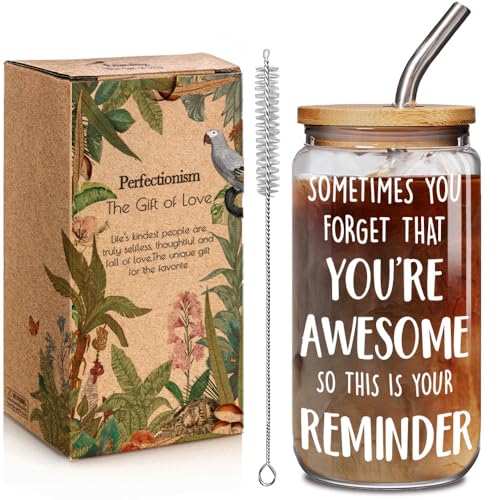 Enanaimg Sometimes You Forget You're Awesome Glass Cup 16OZ Gifts for Women, Birthday Gifts for Mom from Daughter, Thank You Gift for Teacher Boss Lady Employee Coworker, Mother's Day Gift for Women